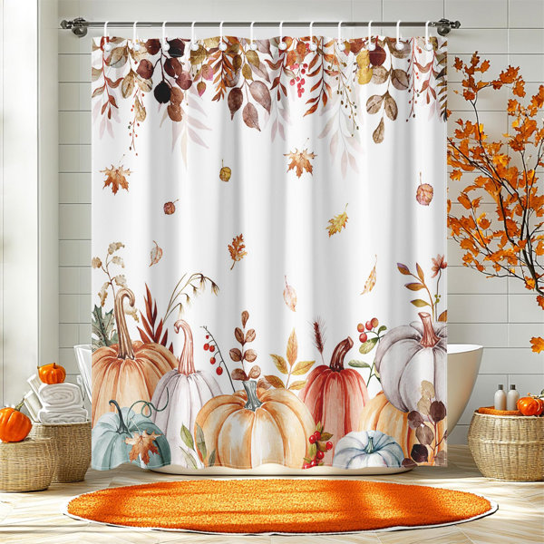 Fall Pumpkin Handmade Window outlet Curtains, Watercolor Orange Autumn Maple Leaves Curtains, Rustic Farmhouse Style Harvest Window Drapes